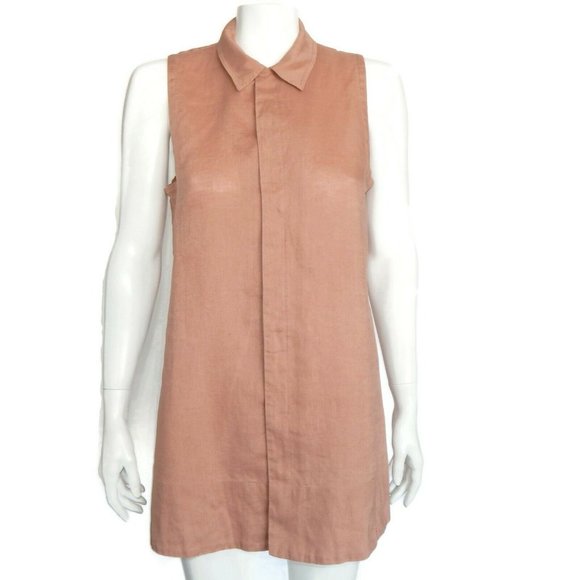 GO LINEN Adobe Red Sleeveless Shirt Dress Button Front Lagenlook size 2 - 709 - Picture 1 of 5